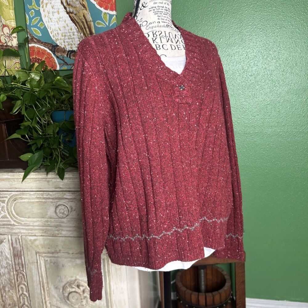 Vtg Woolrich Ruby Wool Blend Vneck Sweater XL 90s Preppy Grunge